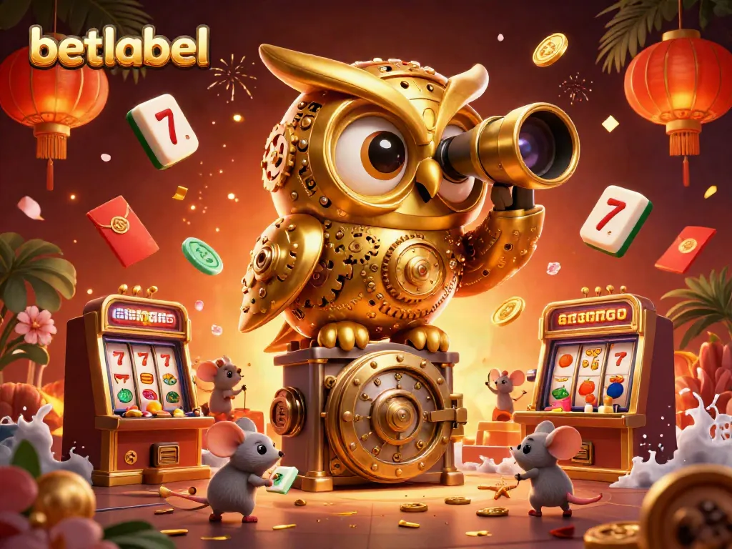 Experience the thrill of betting with betlabel in this vibrant casino scene featuring a golden owl and animated elements.